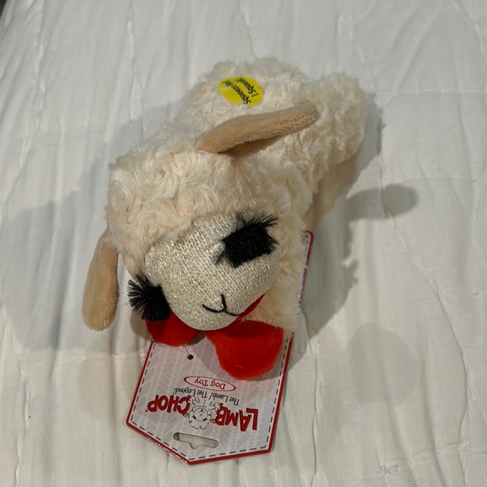 Lamb Chop Plush Dog Toy - Cream and Red